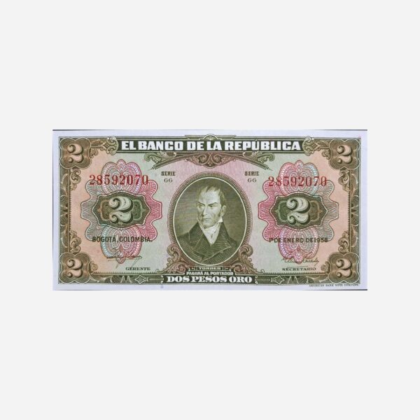 Colombia 2 Pesos 1955 Unc