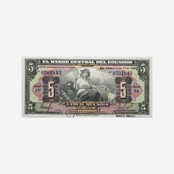 Ecuador 5 Sucres 1945 Unc