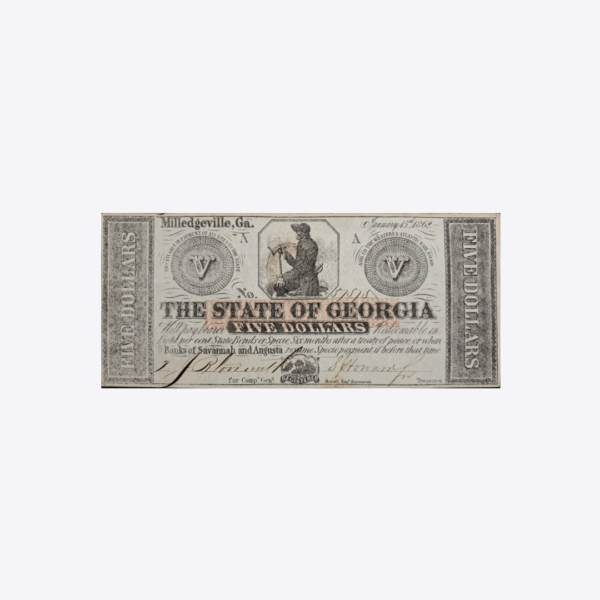 USA-State of Georgia Canal Bank 5 Dollars 1862 Unc
